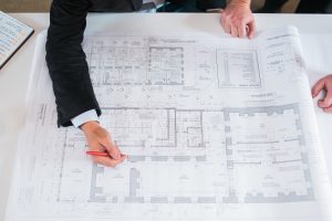 A hand drawing on a blue print